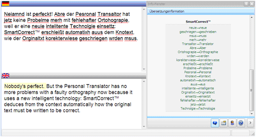 Personal Translator SmartCorrect Übersetzungsbeispiel