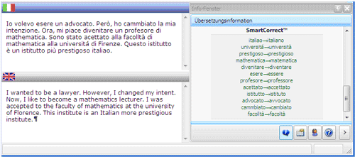 Personal Translator SmartCorrect Example Italian-English
