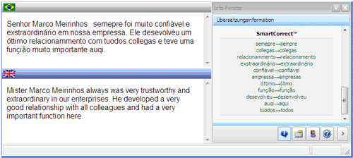Personal Translator SmartCorrect Example Portuguese-English
