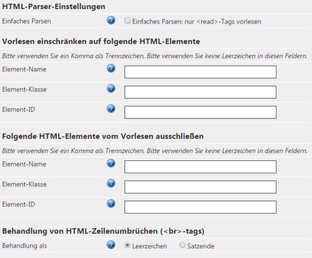 Voice Reader Web 15 Konfiguration - HTML Parser