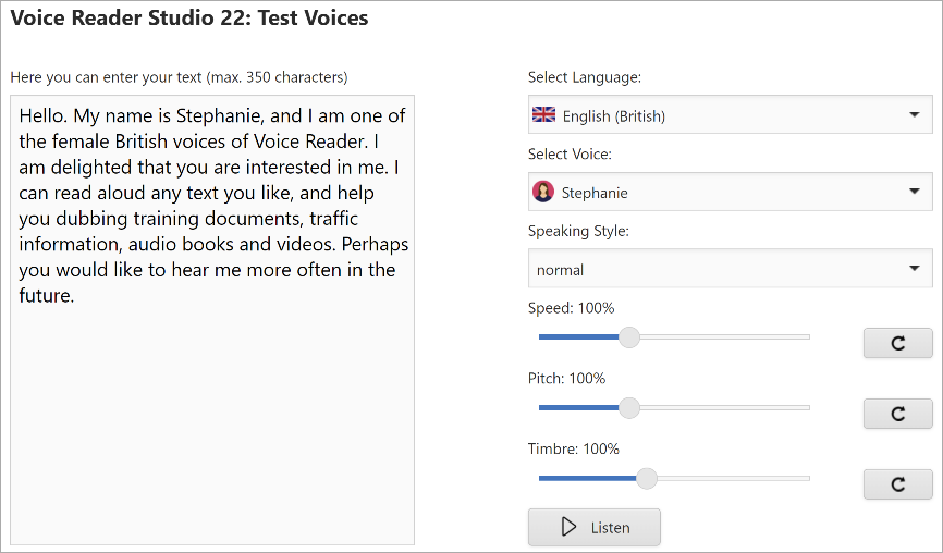 Voice Reader Studio voice demo: test all voices for free